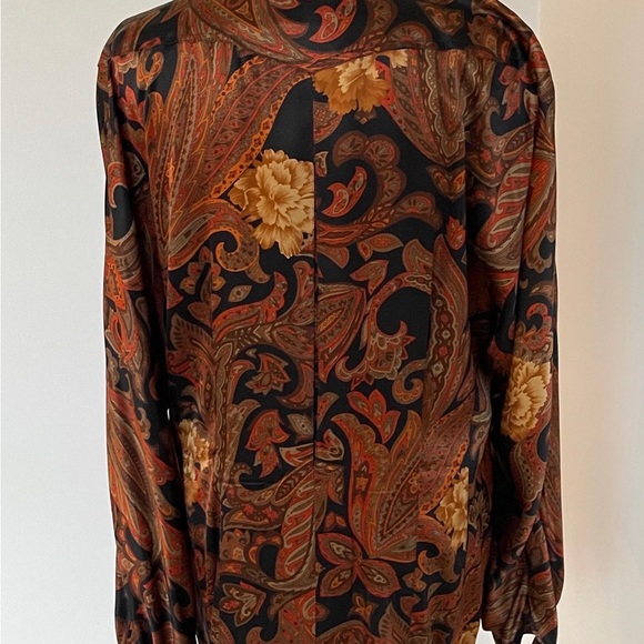 SOLD; ESCADA VINTAGE SILK BLOUSE TUNIC IN BROWN BLACK RUST PAISLEY PRINT 42 - Picture 2 of 10
